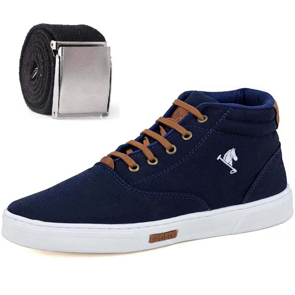 Kit Tenis Casual Cano Alto Masculino Liso Bordado com Cinto Fivela  Inteligente - Marinho | Zattini