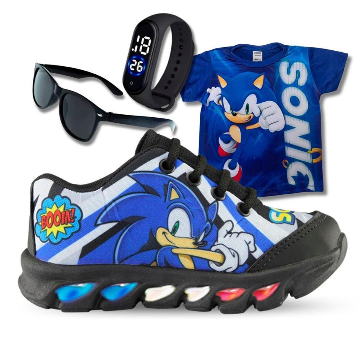 Kit Tênis De Led Infantil Menino Masculino Sonic Boom + Camisa + Relógio + Óculos é ruim? Kit Tênis De Led Infantil Menino Masculino Sonic Boom + Camisa + Relógio + Óculos é boa?