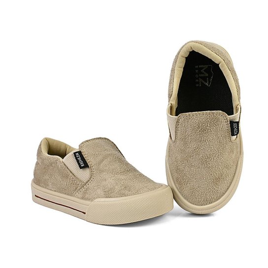 Kit Tênis Esportivo Mocassim Menino Slip On Escolar Com Shoulde Bag Marfim Mzkid