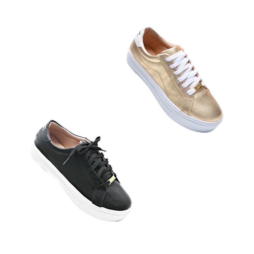 Kit Tênis Feminino Casual em Couro Legítimo Dia a Dia