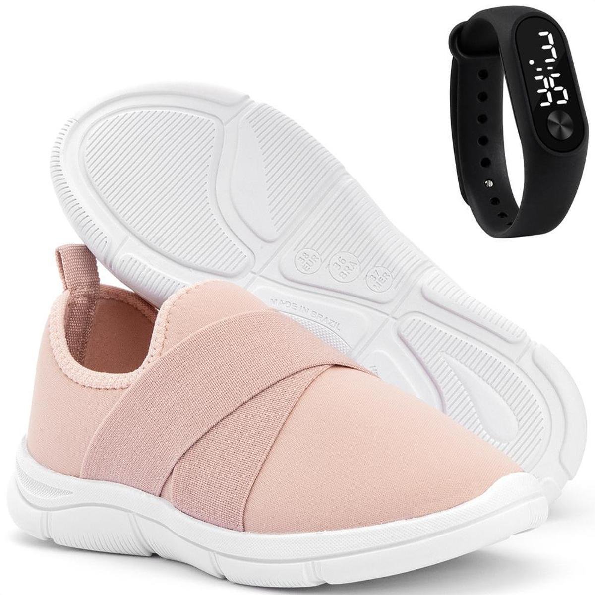 Kit Tênis Feminino Esportivo Calce Fácil Conforto Sapatore e Relógio LED Menor preço em Kit Tênis Feminino Esportivo Calce Fácil Conforto Sapatore e Relógio LED