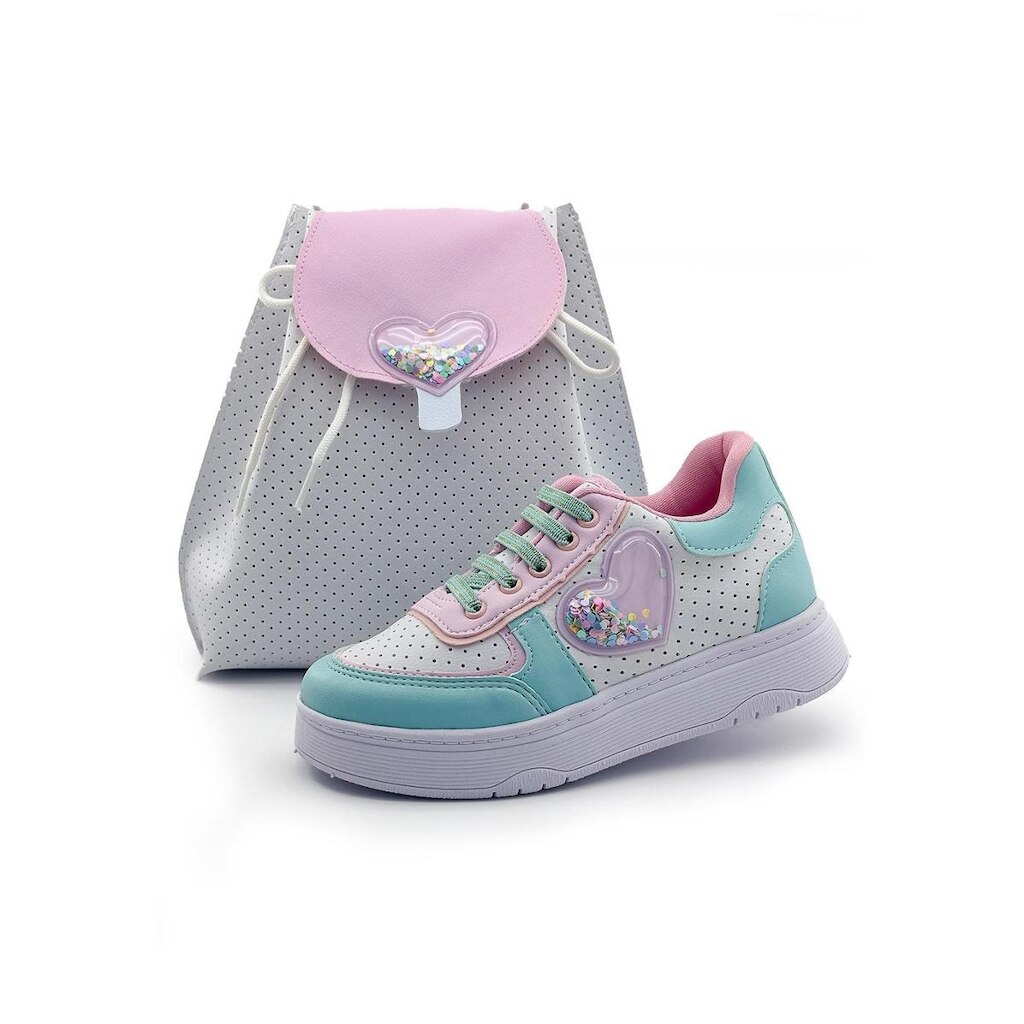 Kit Tênis Infantil Menina Com Bolsinha Confortável Escolar Branco Tifanny Mzkid