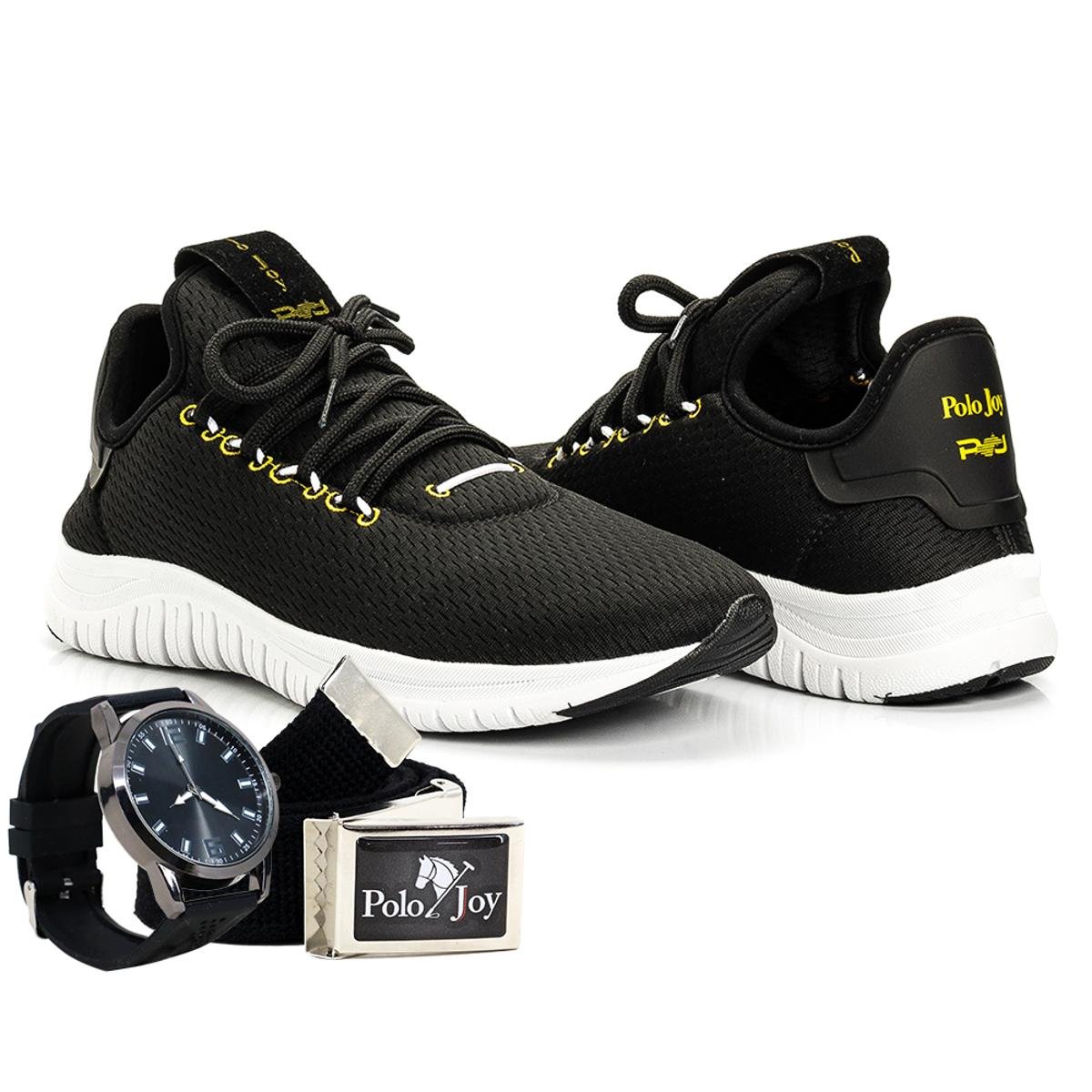 Kit Tênis Masculino Polo Joy Sport + Relógio E Cinto - Preto Menor preço em Kit Tênis Masculino Polo Joy Sport + Relógio E Cinto - Preto