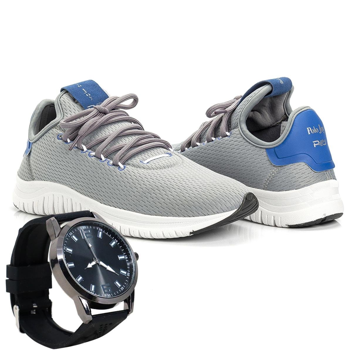 Kit Tênis Masculino Polo Joy Sport + Relógio - Cinza Menor preço em Kit Tênis Masculino Polo Joy Sport + Relógio - Cinza