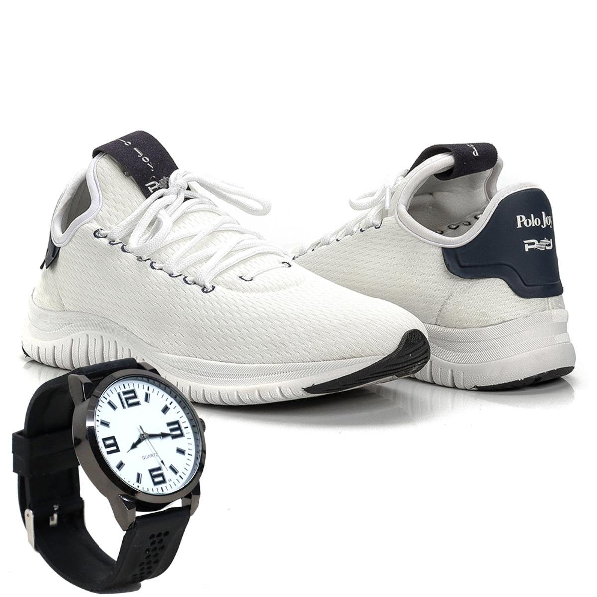 Kit Tênis Masculino Polo Joy Sport + Relógio - Branco Menor preço em Kit Tênis Masculino Polo Joy Sport + Relógio - Branco