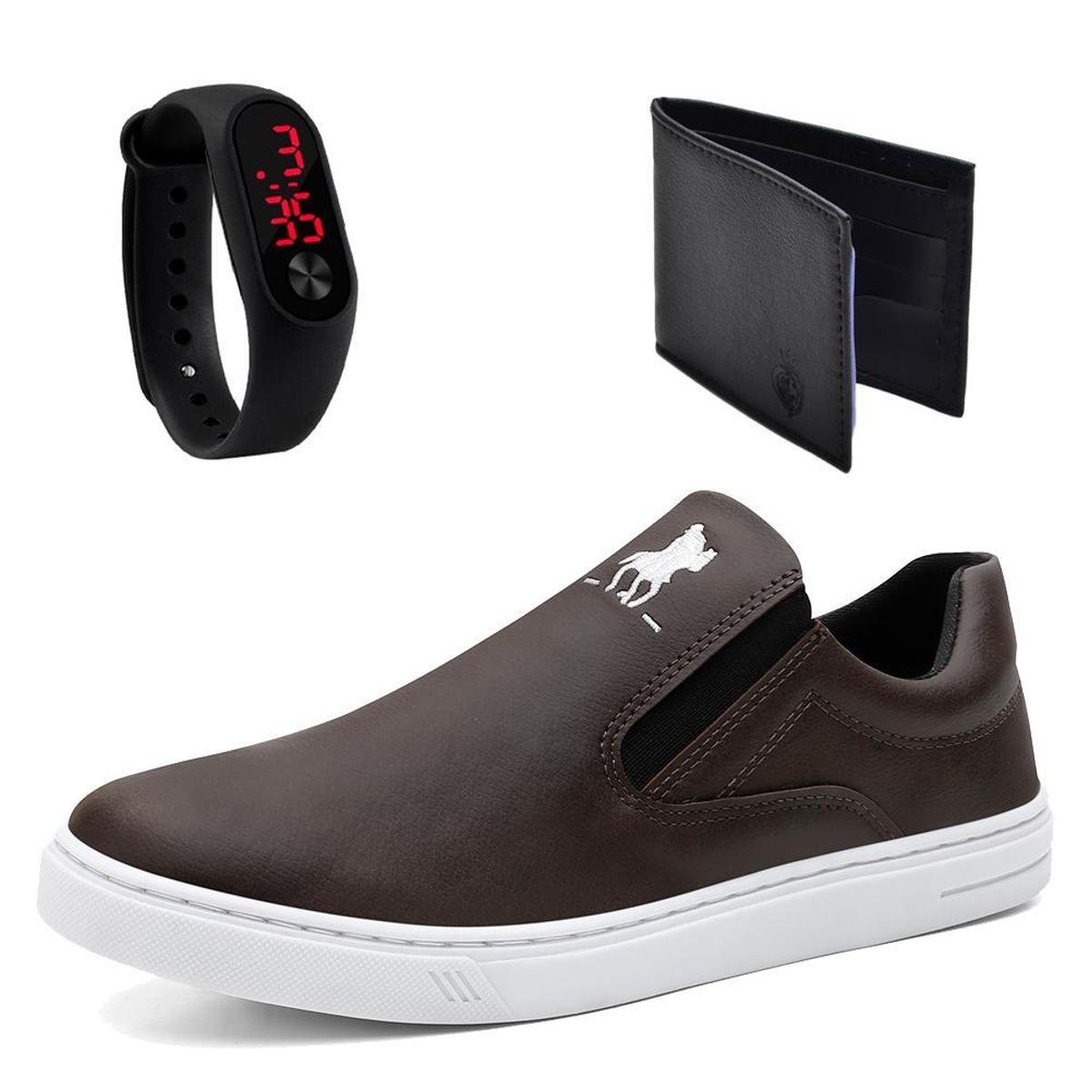 Kit Tênis Slip On Masculino Elástico Sola Borracha com Carteira e Relogio Menor preço em Kit Tênis Slip On Masculino Elástico Sola Borracha com Carteira e Relogio