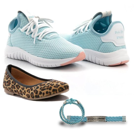 Kit Tênis Têxtil + Sapatilha e Pulseiras Dia a Dia Feminino - Azul