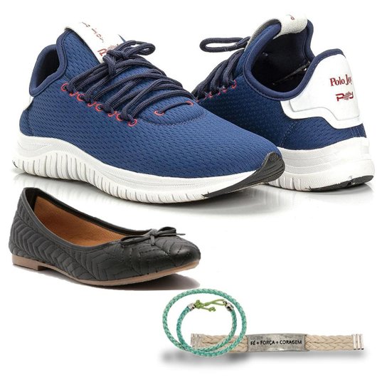 Kit Tênis Têxtil + Sapatilha e Pulseiras Dia a Dia Feminino - Azul Escuro