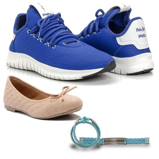 Kit Tênis Têxtil + Sapatilha e Pulseiras Dia a Dia Feminino - Azul Claro