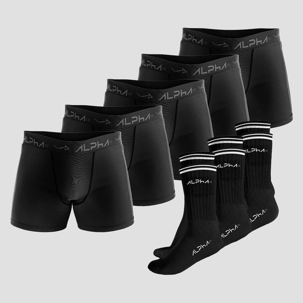 Kit Underwear Confort Sport Alpha - 5 Cuecas + 3 Meias