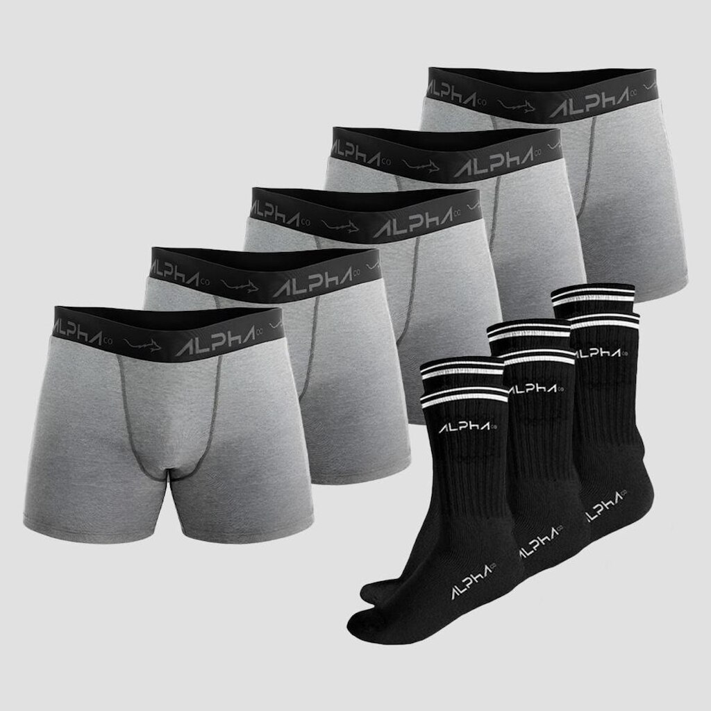Kit Underwear Confort Sport Alpha - 5 Cuecas + 3 Meias