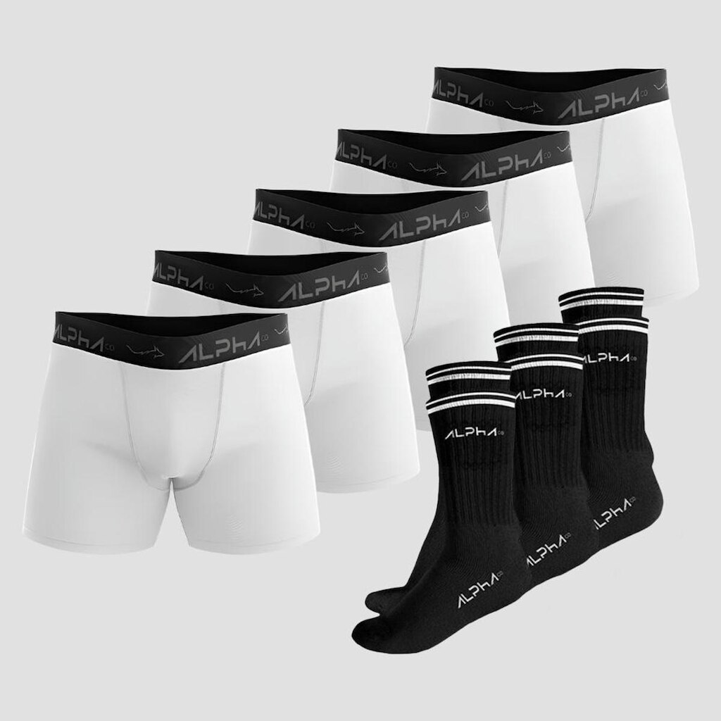 Kit Underwear Confort Sport Alpha - 5 Cuecas + 3 Meias