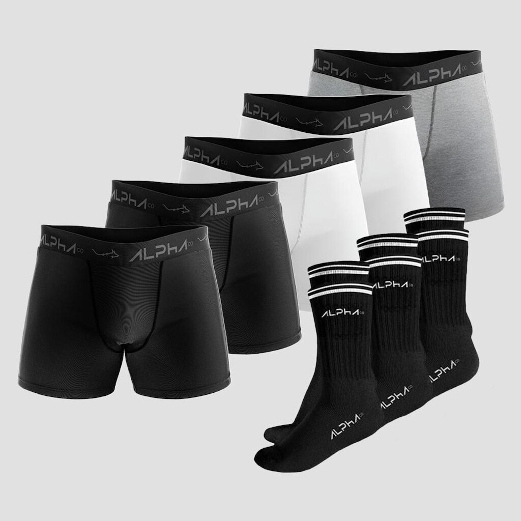 Kit Underwear Confort Sport Alpha - 5 Cuecas + 3 Meias