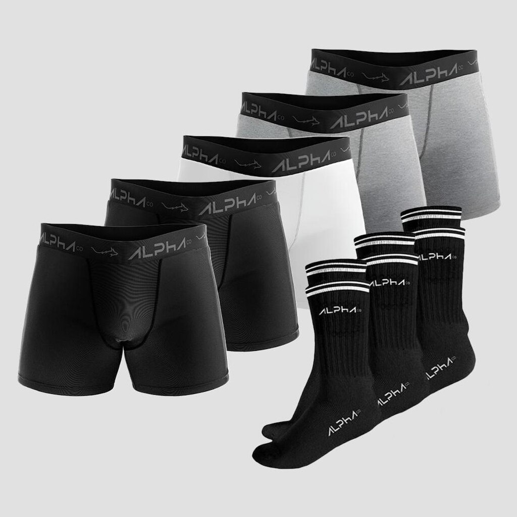 Kit Underwear Confort Sport Alpha - 5 Cuecas + 3 Meias