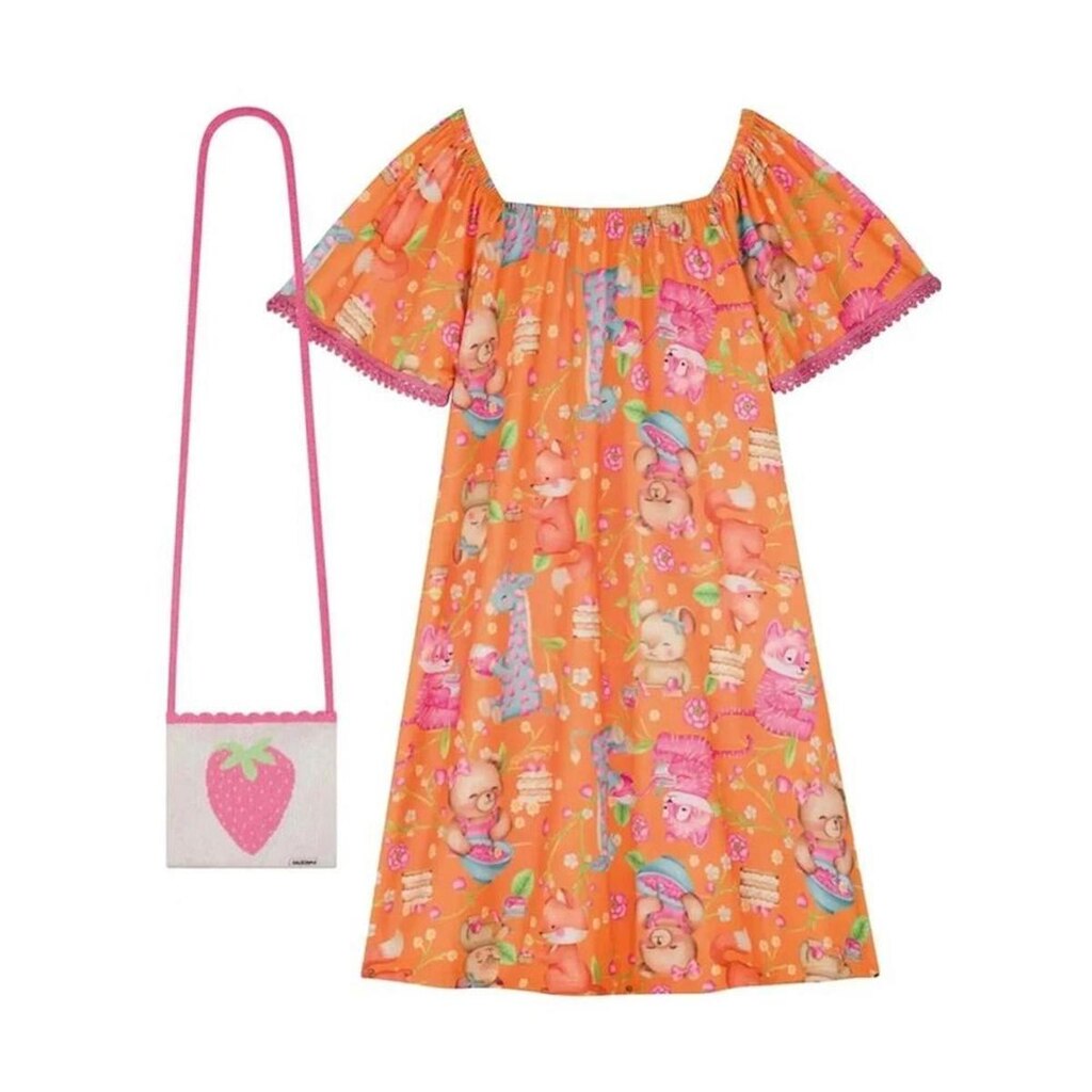 Kukie Vestido Malha Fresh com Bolsa Laranja