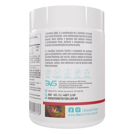 L-Carnitina 2000 + Cromo 90gr 3VS Nutrition
