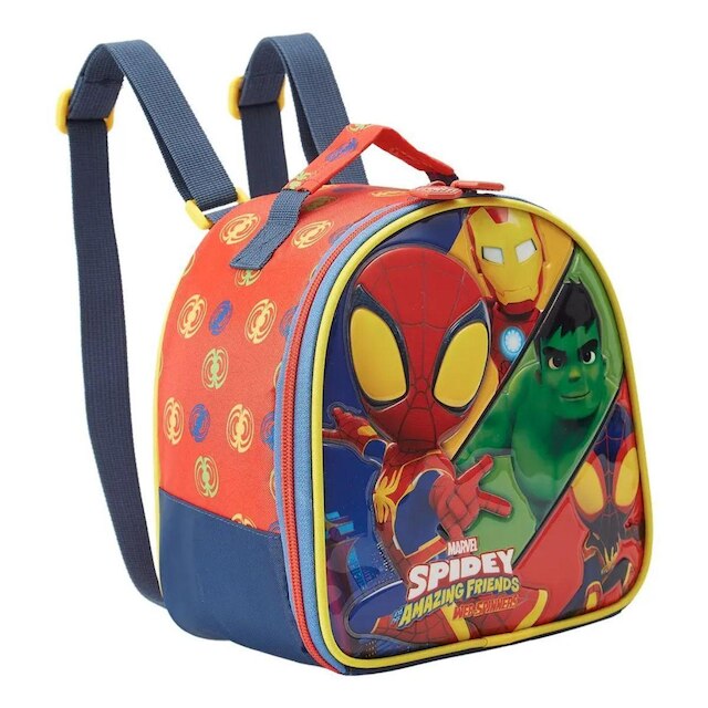 Lancheira Infantil Escolar Spidey Amigos Hulk Homem de Ferro Miles