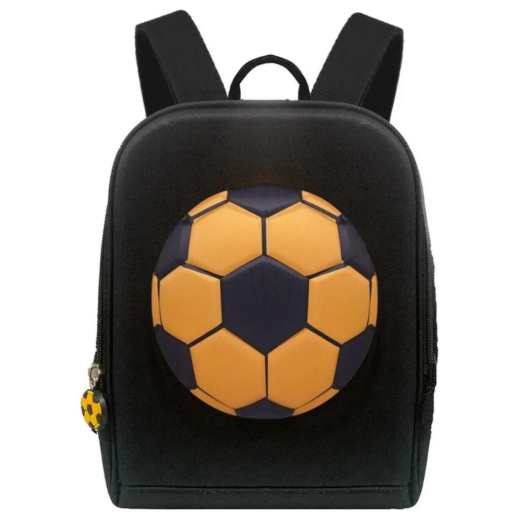 Lancheira Térmica Infantil Escolar Bola De Futebol 3D Menino Alça Costas Passeio Preto Amarelo