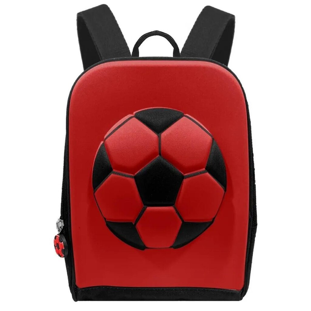 Lancheira Térmica Infantil Escolar Bola De Futebol 3D Menino Alça Costas Passeio Preto Vermelho