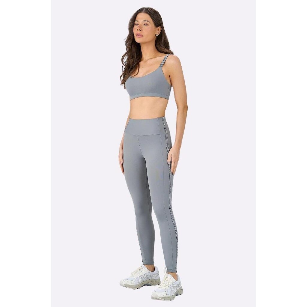 Legging Alto Giro Elástico Personalizado Feminina Cinza Sky