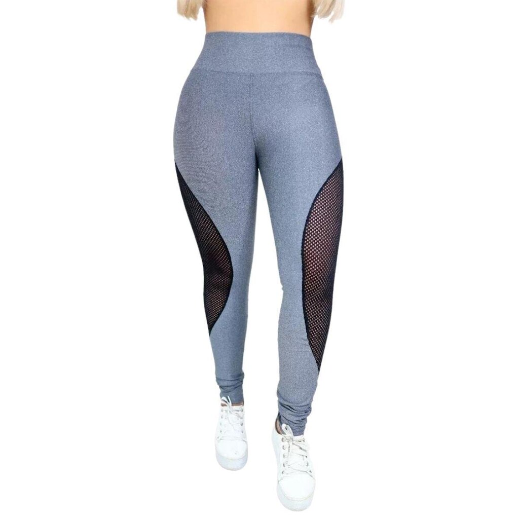 Legging Arrastão Marenna Modas Detalhe Redinha Fitness Suplex Feminina