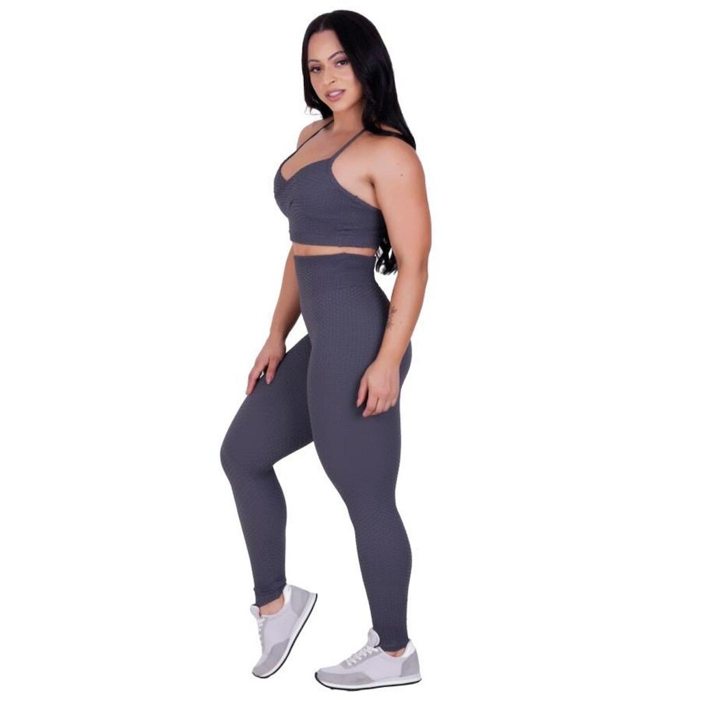 LEGGING FITNESS FEMININA CÓS ALTO TEXTURA RELEVO MODELADORA ORBIS cinza
