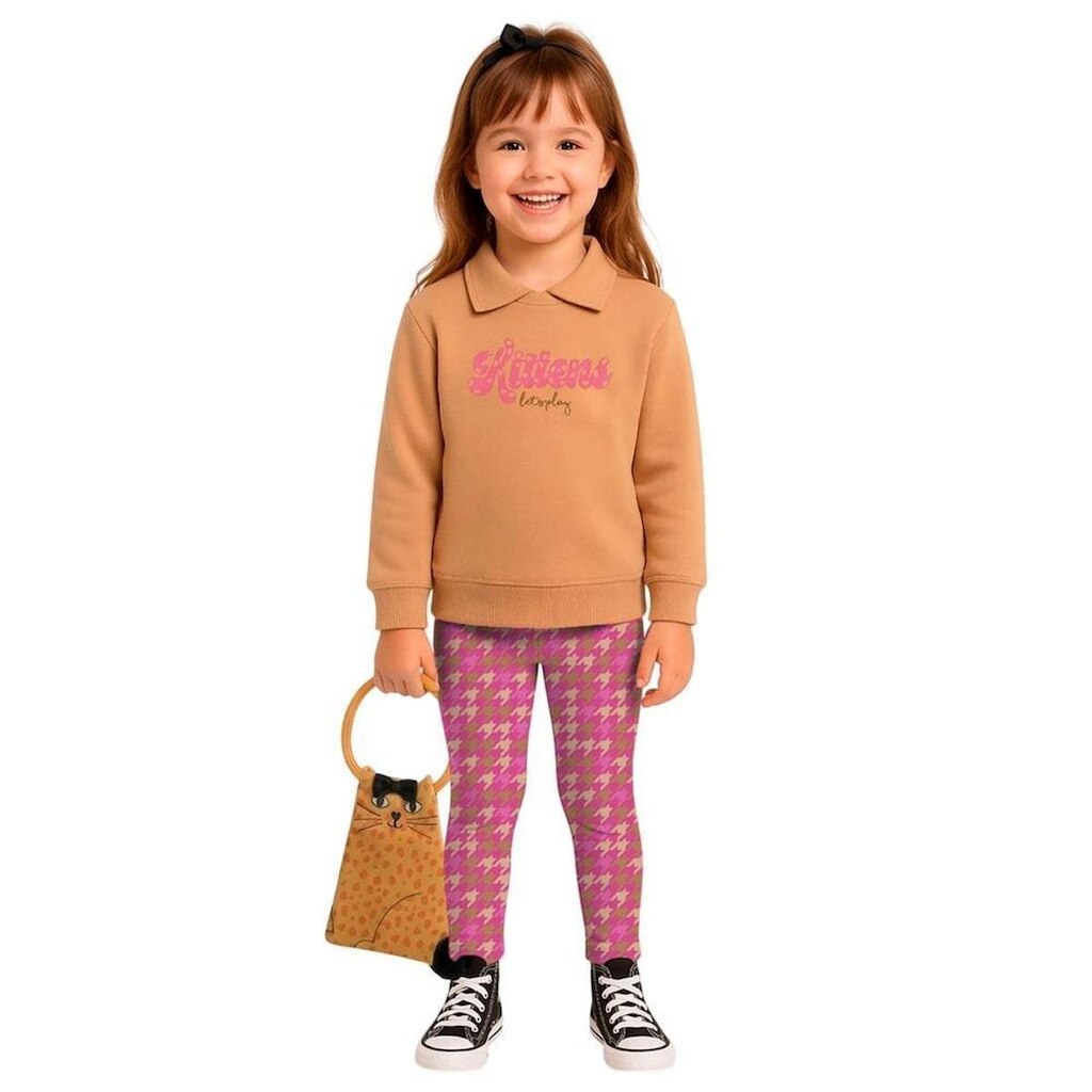 Legging Infantil Menina Pied Oncinha Alphabeto Pink