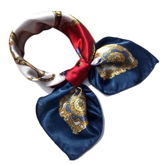 Lenço de Seda Artestore Estampa Luxo Tons de Feminino - Azul+Vermelho