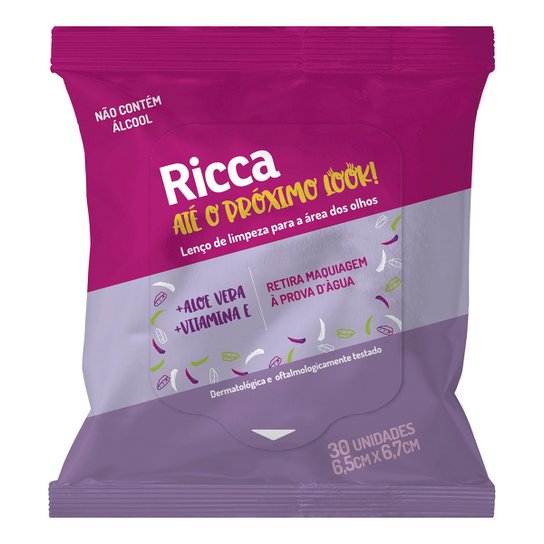 Lenço Demaquilante para Área dos Olhos Ricca com 30 Unidades - Incolor