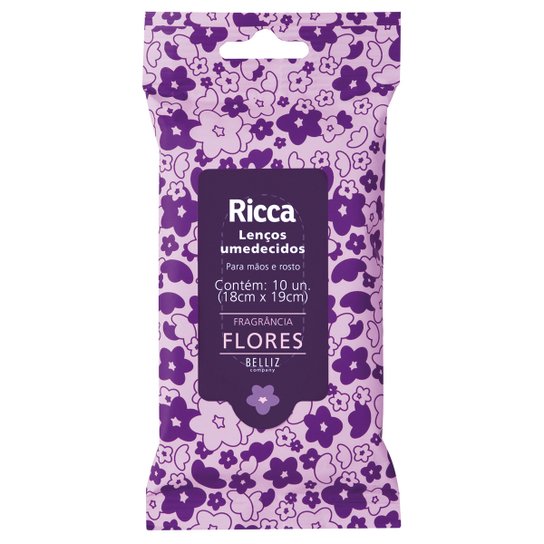 Lenço Umedecido Refrescante Ricca Flores 10 Unidades - Incolor