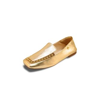 Loafer Bico Square Couro Metalizado Dourado - Dourado - 40