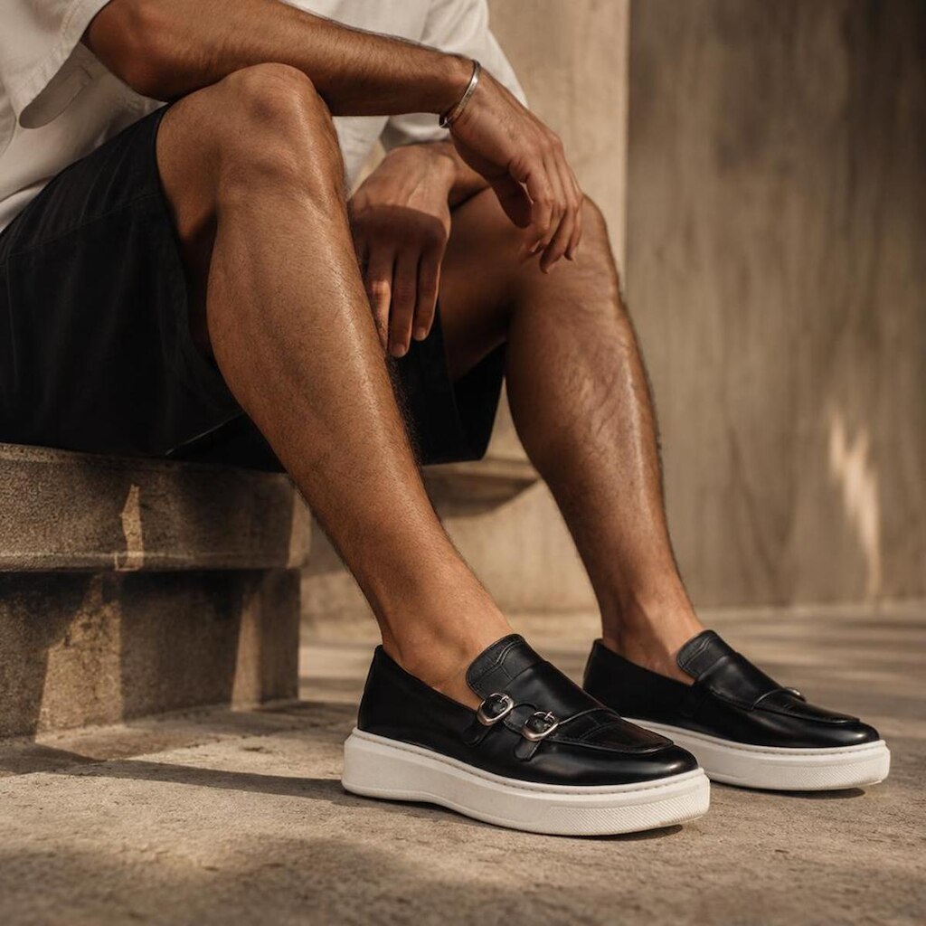Loafer Masculino Fivela Social Sapato Casual Esporte fino Preto Mocassim Calça Fácil Street Urbano