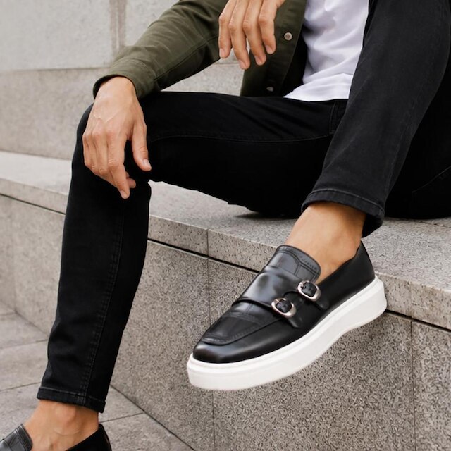 Loafer Masculino Fivela Social Sapato Casual Esporte fino Preto Mocassim Calça Fácil Street Urbano