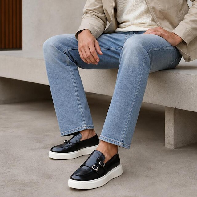 Loafer Masculino Fivela Social Sapato Casual Esporte fino Preto Mocassim Calça Fácil Street Urbano