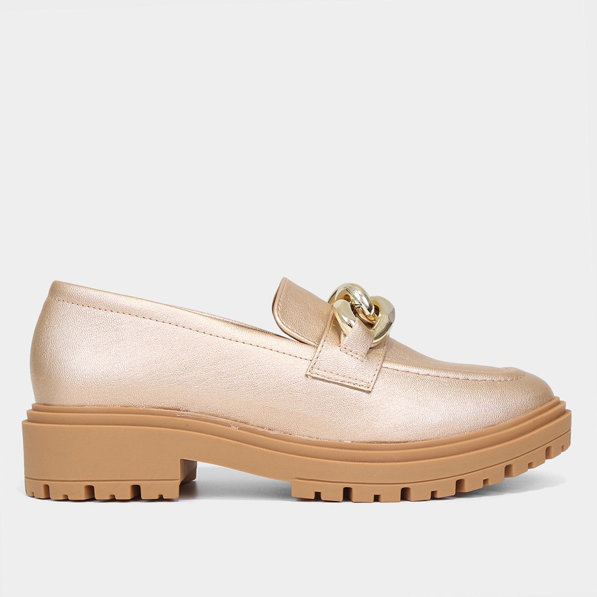Loafer Vizzano Detalhe Corrente Tratorado Feminino - Dourado Menor preço em Loafer Vizzano Detalhe Corrente Tratorado Feminino - Dourado