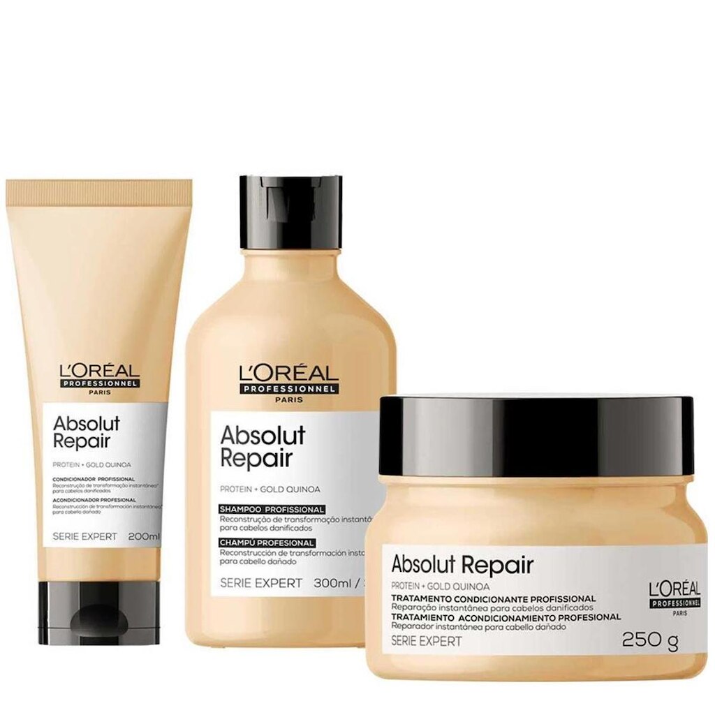 L'oréal Professionnel Absolut Repair Gold Quinoa + Protein Kit – Shampoo + Condicionador + Máscara K