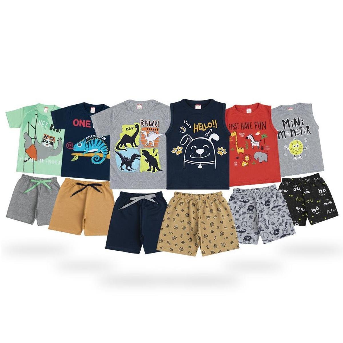 Lote 6 Conjunto de Roupa Verão Infantil Menino Atacado tamanho 01 a 08 Anos Menor preço em Lote 6 Conjunto de Roupa Verão Infantil Menino Atacado tamanho 01 a 08 Anos