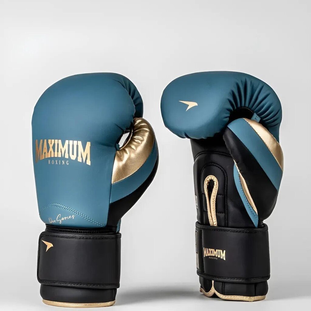 Luva de Boxe e Muay Thai Profissional Azul e Dourado Maximum