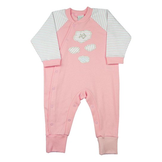 Macacão Bebê Bordado Nuvens Ano Zero Feminino - Rosa