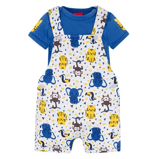 Macacão Bebê Kyly Moletinho Bichinhos C/ Body Masculino - Mescla