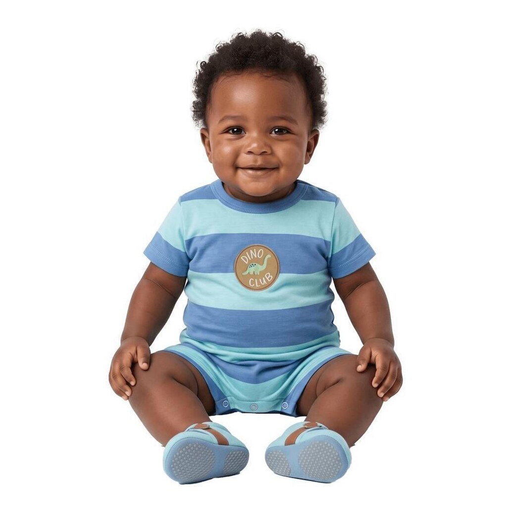 Macacão Bebê Menino Dino Club Indigo e Azul Alphabeto