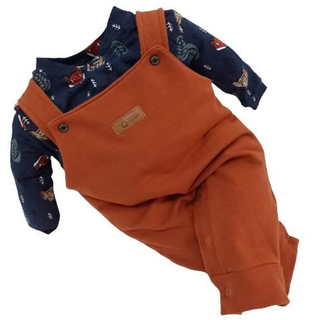 Macacão Bebê Menino Finta Jardineira Zafielo 517 Pettenati - Marrom - M ( 6 - 9 MESES )