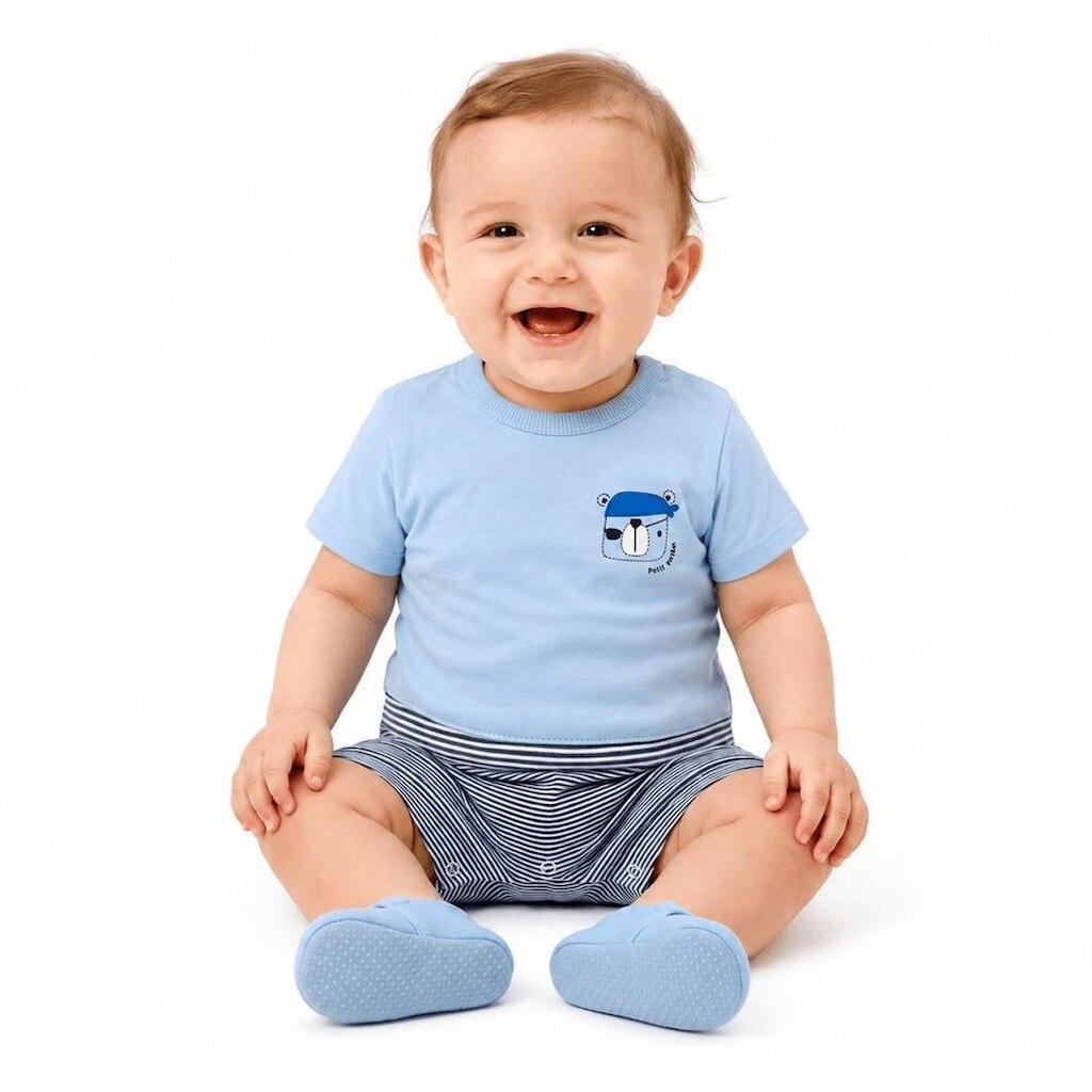 Macacão Bebê Menino Pirata Azul Alphabeto