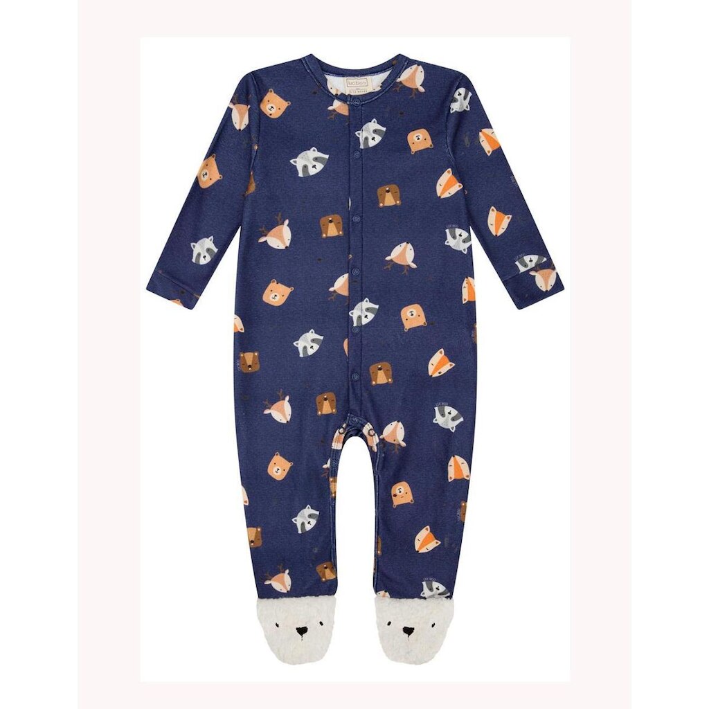 Macacão Bebê Soft Menino Longo Azul animaizinhos Luc.boo