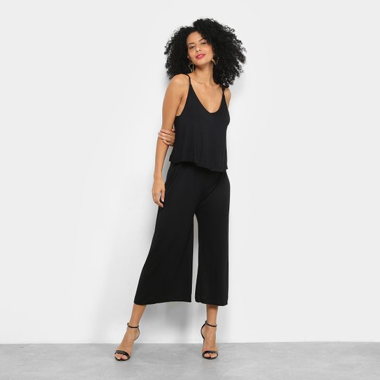 Macacão Cantão Pantacourt Liso Feminino - Preto