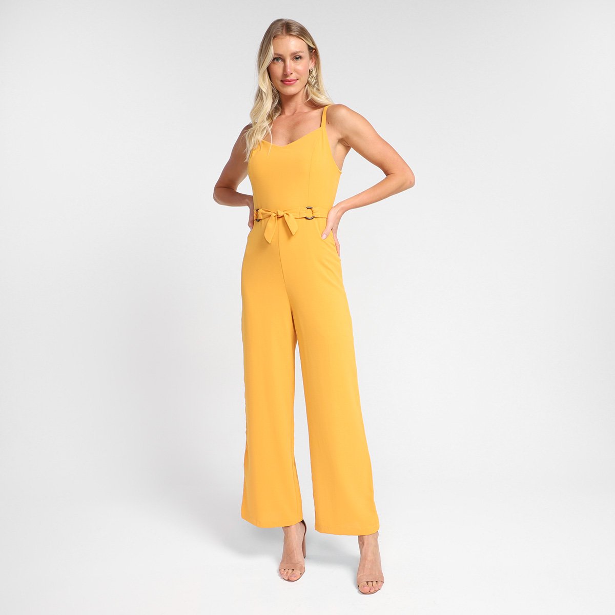 Macacão Efa Liso Com Amarração Feminino - Amarelo Menor preço em Macacão Efa Liso Com Amarração Feminino - Amarelo