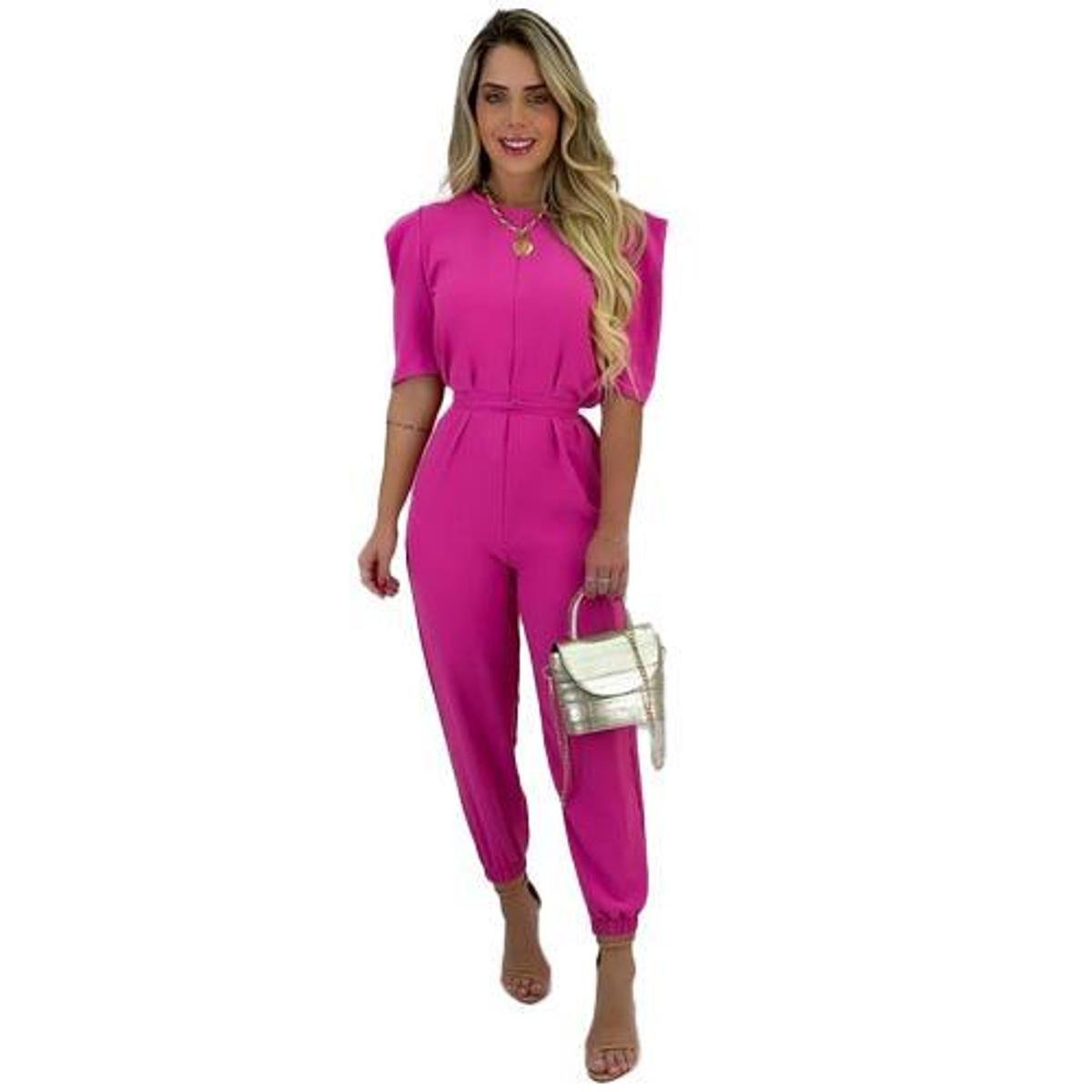 Macacão Feminino Longo Social Manga Curta Princesa Bufante - Rosa Menor preço em Macacão Feminino Longo Social Manga Curta Princesa Bufante - Rosa