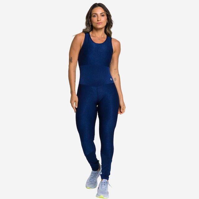 Macacão Fitness Feminino Virginia Longo Canelado Costas Nuas Sem Bojo Academia