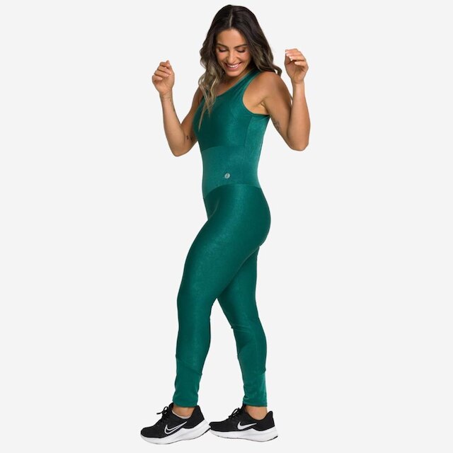 Macacão Fitness Feminino Virginia Longo Canelado Costas Nuas Sem Bojo Academia