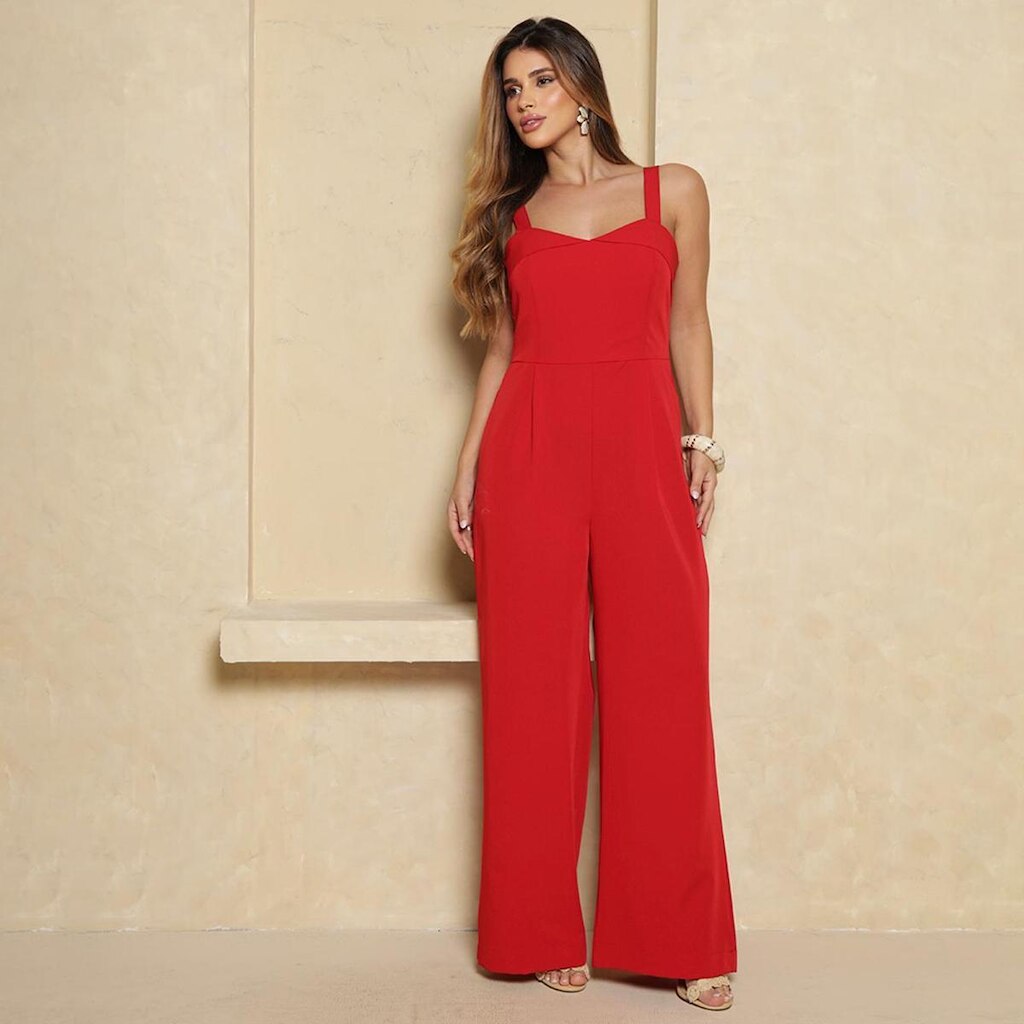 Macacão Iris BBonnie Feminino Pantalona com Alças Vermelho